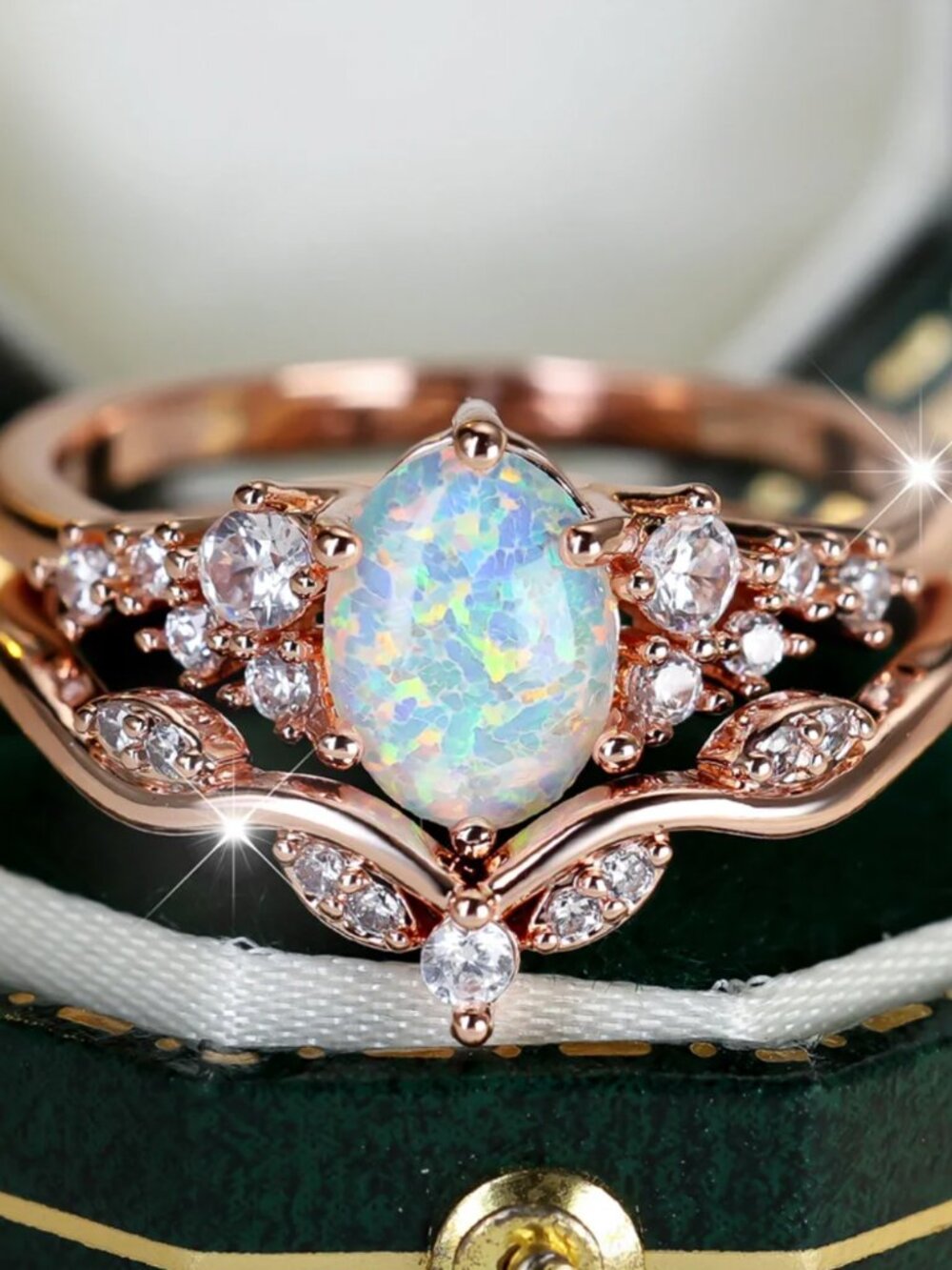 NEW 14k Rose Gold Diamond Ring Band Set of 2 Stackable Rings